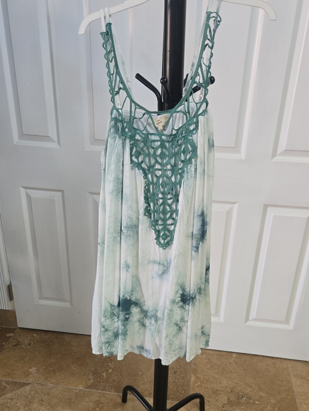 NWT Entro Anthopolgie Women's Green Tie-Dye Crochet-Front Dress